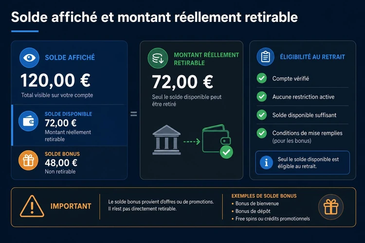 Solde affiché et montant réellement retirable